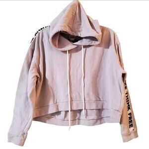 Mossimo Womens Cropped Hoodie Sweatshirt Size XL Lilac High-Low Think Free Quote